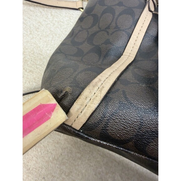 Coach Authentic Peyton Signature Brown Leather Monogram Zip Carryall Shoulder - Picture 9 of 16